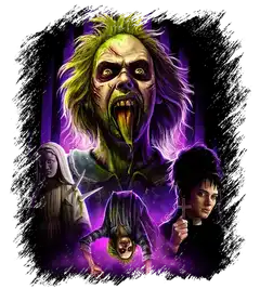 Green-haired ghost and haunted characters