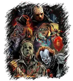 Ensemble of masked horror characters