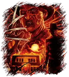 Nightmare slasher artwork in fiery red